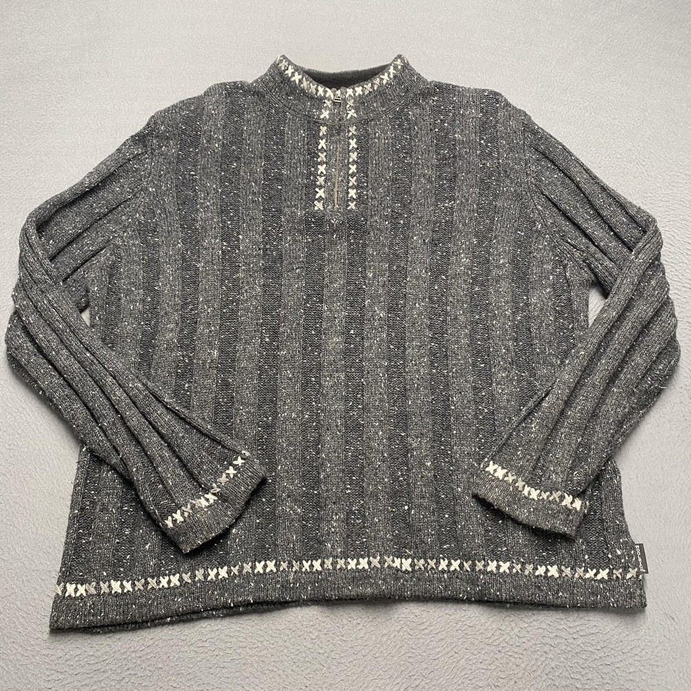 Woolrich Sweater Womens XL Gray Onyx Heather Mock Neck Quarter Zip Knit Ramie